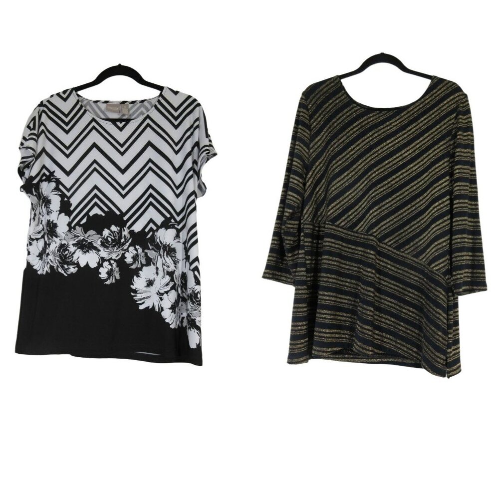Chico's‎ women's chevron floral striped metallic blouse bundle size 2 / L